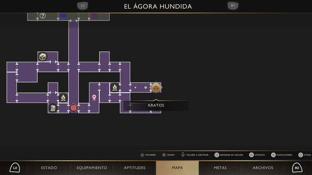 God of War Sons of Sparta - Ubicaci�n en el mapa de la esfera bermell�n de El �gora hundida