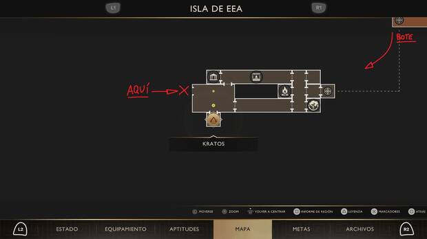 God of War Sons of Sparta - Ubicaci�n en el mapa del altar de Licurgo donde se consigue el poder del busto Helko - Atracci�n de Licurgo