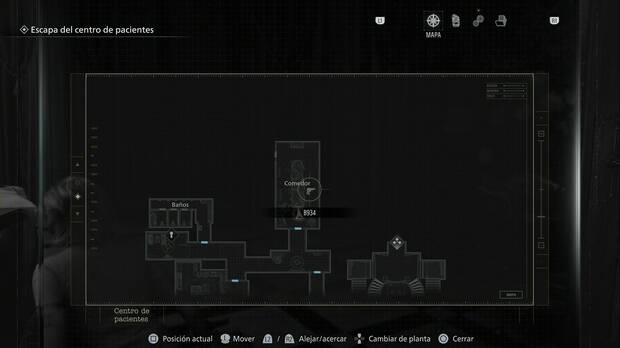 Resident Evil Requiem - Centro de pacientes (III), ubicación de la B934 del suelo del Comedor, en la zona noroeste del Centro de pacientes