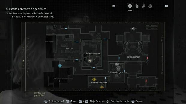Resident Evil Requiem - Mejoras, ubicaci�n del estabilizador de la Sala de juego del ala oeste de la planta baja del Centro de pacientes