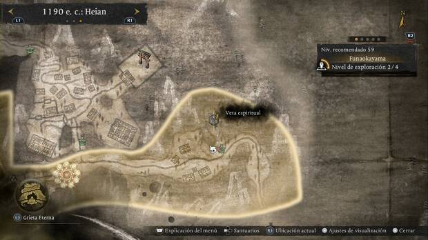 Nioh 3 - Vetas espirituales de Funaokayama, ubicaci�n de la veta de romperrocas al norte del santuario de la Aldea fantasma helada