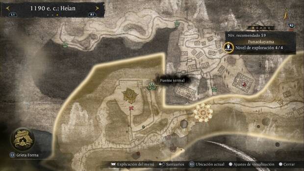 Nioh 3 - Fuentes termales de Funaokayama, ubicaci�n de la fuente termal tras la base enemiga de la zona oeste-suroeste