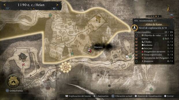 Nioh 3 - Maestros, ubicaci�n de Tomoe Gozen en la zona sudeste de la Aldea de Kamo