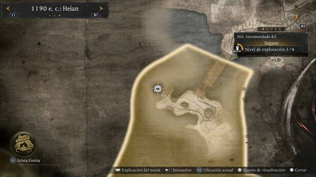 Nioh 3 - Cofres de Sagano, cofre del edificio de la esquina noroeste que se abre con la Llave de hierro desgastada