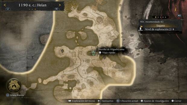 Nioh 3 - Santuarios de Sagano, ubicaci�n del Horiike de Higashiyama en la zona nordeste, junto al estanque