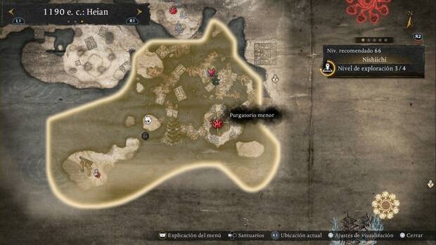 Nioh 3 - Purgatorios menores en Nishiichi, ubicaci�n del Purgatorio de la zona sudeste