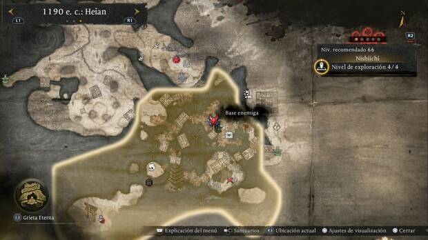 Nioh 3 - Bases enemigas de Nishiichi, ubicaci�n de la base enemiga de la esquina nordeste