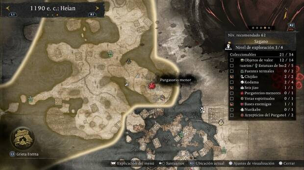 Nioh 3 - Purgatorios menores de Sagano, ubicaci�n del purgatorio al que se accede desde Nishiichi en la esquina sudese de la regi�n