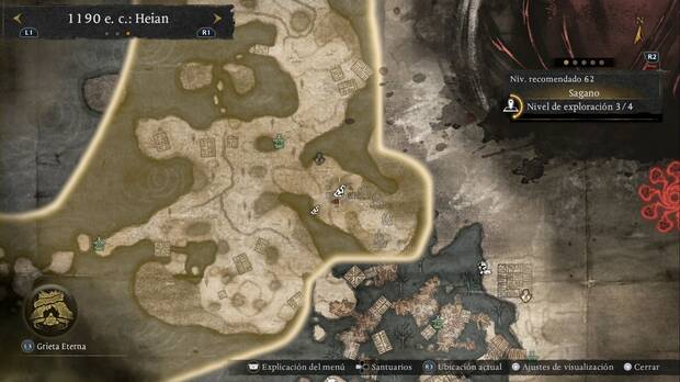 Nioh 3 - Amrita de Sagano, ubicaci�n de las amritas en la zona elevada al sudeste, pasado el purgatorio menor