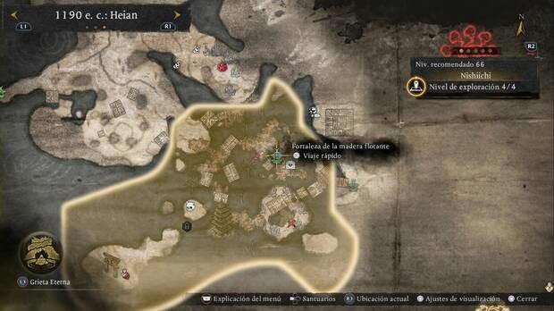 Nioh 3 - Santuarios en Nishiichi, ubicaci�n de la Fortaleza de la madera flotante en la base del nordeste de la regi�n