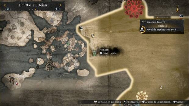 Nioh 3 - Santuarios en Hachijo, ubicaci�n del santuario Nishiichi en la salida oeste de la regi�n