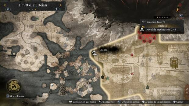 Nioh 3 - Chijiko de Hachijo, ubicaci�n del chijiko junto al edificio de la esquina noroeste de la regi�n