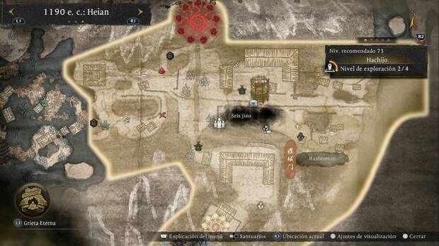 Nioh 3 - Seis jizo de Hachijo, ubicaci�n de las estatuas en el centro de laciudad