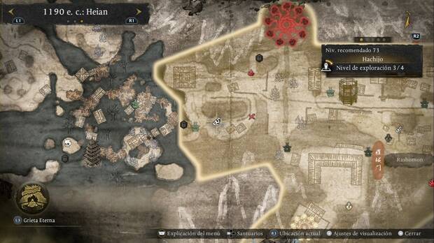 Nioh 3 - Amrita de Hachijo,  ubicaci�n de la amrita en el saliente del lado oeste de la regi�n