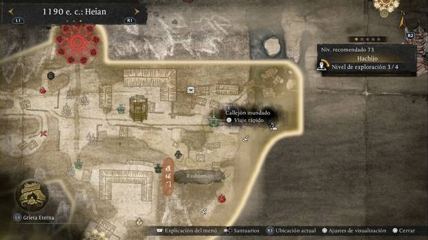 Nioh 3 - Santuarios de Hachijo, ubicaci�n del Callej�n inundado en la zona nordeste de la ciudad