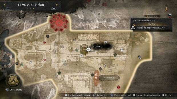 Nioh 3 - Kodama en Hachijo, ubicaci�n del kodama en la torre central de labase enemiga del norte de la ciudad