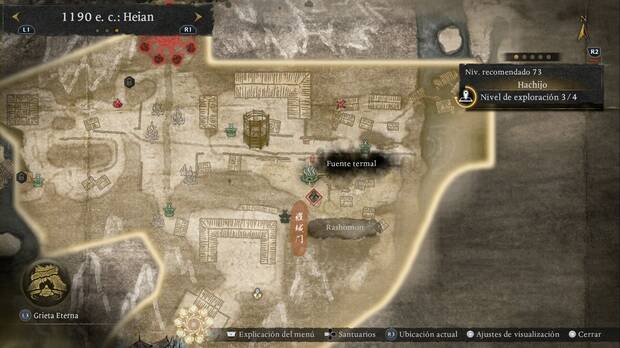 Nioh 3 - Fuentes termales en Hachijo, ubicaci�n de la fuente termal al sur de la salida sudeste de la base enemiga del norte de la regi�n