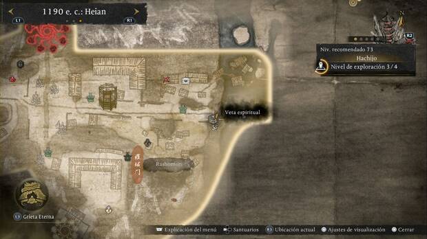 Nioh 3 - Vetas espirituales de Hachijo, ubicaci�n de la veta Romperrocas que permite llegar a una amrita y al chijiko