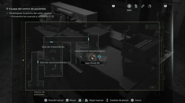 Resident Evil Requiem - Documentos, ubicación del Laboratorio hematológico en el ala este de la planta baja del Centro de pacientes