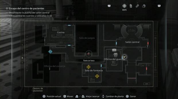 Resident Evil Requiem - Centro de pacientes (III), ubicación de la puerta del unicornio en el pasillo del ala oeste de la planta baja