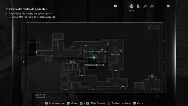 Resident Evil Requiem - Riñoneras, ubicación de la puerta cerrada de nivel 1 de la Sala de documentación donde se encuentra una de las Riñoneras