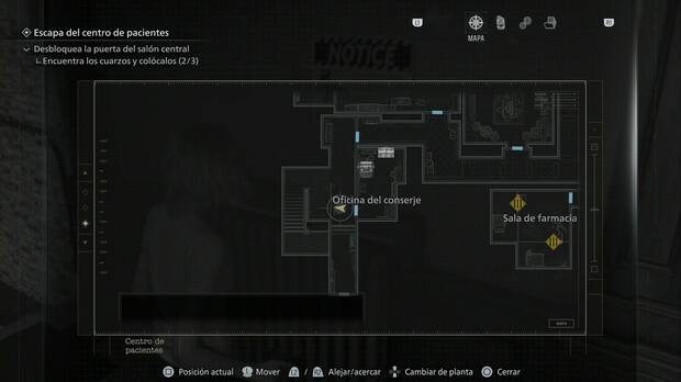 Resident Evil Requiem - Centro de pacientes (III), ubicación de la pared donde está el Documento Aviso de construcción