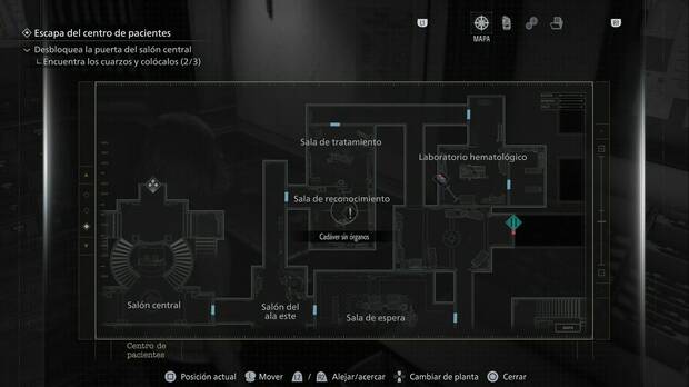Resident Evil Requiem - Centro de pacientes (III), ubicación de la Sala de reconocimiento en la zona nordeste de la planta baja