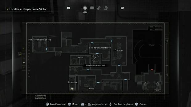Resident Evil Requiem - Armarios con cerradura rota en el Centro de pacientes, ubicaci�n del armario de la Sala de documentaci�n al noroeste de la planta baja