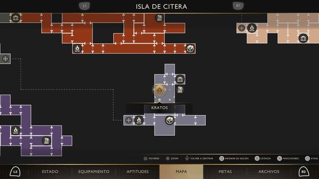 God of War Sons of Sparta - Ubicaci�n en el mapa de la esfera bermell�n de Isla de Citera