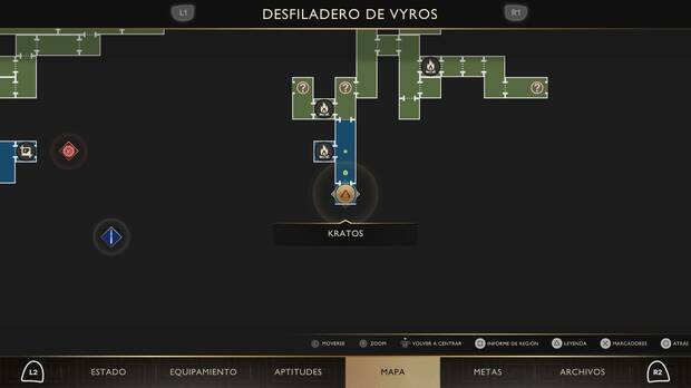 God of War Sons of Sparta - Ubicaci�n en el mapa de la esfera bermell�n de Desfiladero de Vyros