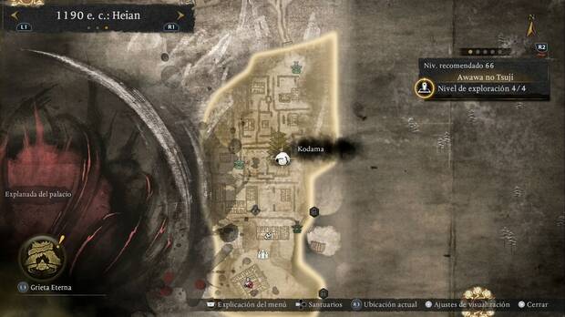 Nioh 3 - Kodama de Awawa no Tsuji, ubicaci�n del kodama tras la pagoda de la zona central