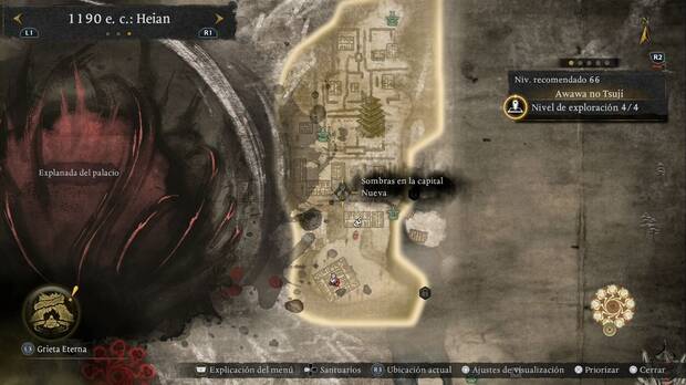 Nioh 3 - Misiones secundarias de 1190, Sombras en la capital: ubicaci�n del esp�ritu en la zona sur de Awawa no Tsuji