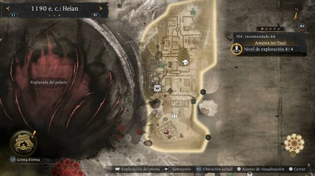 Nioh 3 - Cofres de Awawa no Tsuji, ubicaci�n del cofre en la planta baja de un edificio en la zona sur-suroeste de la base enemiga en la zona residencial