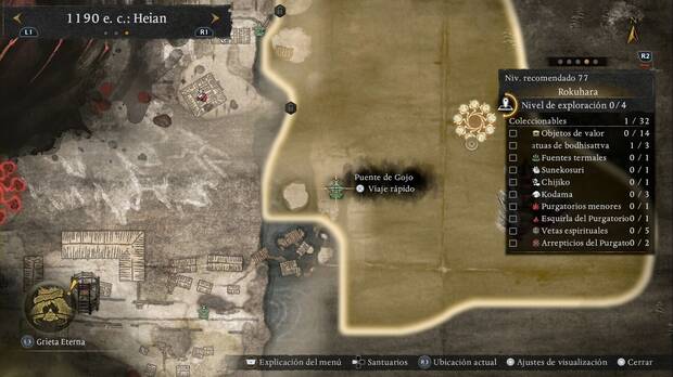 Nioh 3 - Santuarios en Rokuhara, ubicaci�n del Puente de Gojo en la esquina suroeste de la regi�n