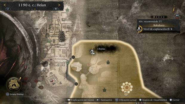 Nioh 3 - Chijiko de Rokuhara, ubicaci�n del chijiko al nordeste del puente que conecta con Awawa no Tsuji, en el l�mite norte de Rokuhara