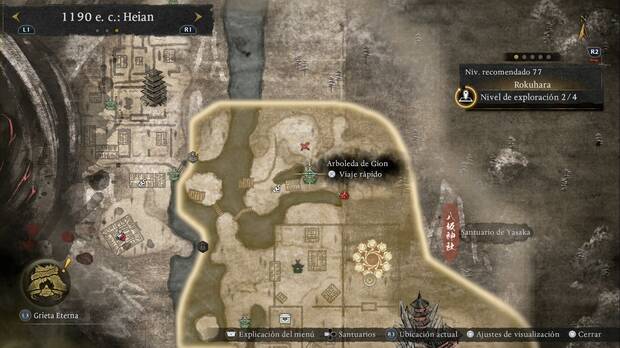 Nioh 3 - Santuarios de Rokuhara, ubicaci�n de la Arboleda de Gion pasado el Purgatorio menor del norte de la regi�n