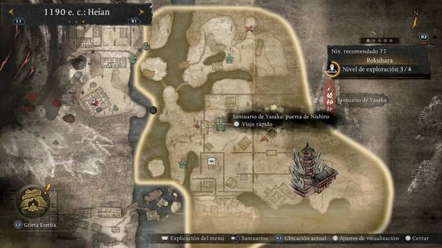 Nioh 3 - Santuarios de Rokuhara, ubicaci�n del Santuario de Yasaka: puerta de Nishiro