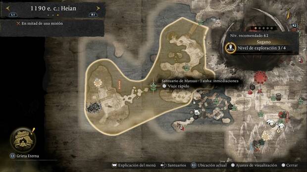 Nioh 3 - Santuario de plumas negras, ubicaci�n del santuario de Matsuo-Taisha: inmediaciones en la zona suroeste de Sagano