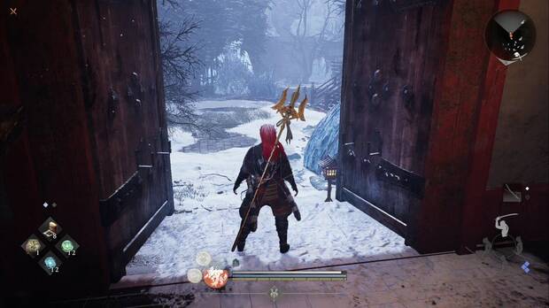 Nioh 3 - Santuario de plumas negras, port�n en el edificio del nordeste que abre el atajo al patio principal