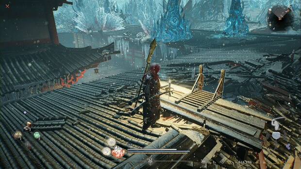 Nioh 3 - El oni de Rashomon: escalera en el tejado del edificio de la fuente termal, en la zona sudeste del edificio de Rashomon