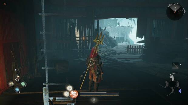 Nioh 3 - El oni de Rashomon: agujero en la pared del edificio en la esquina sudeste de Rashomon