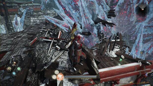 Nioh 3 - Santuario diab�lico  abandonado, Kodama en la parte suroeste del tejado al suroeste de la pagoda del lado sudeste del santuario de Yasaka