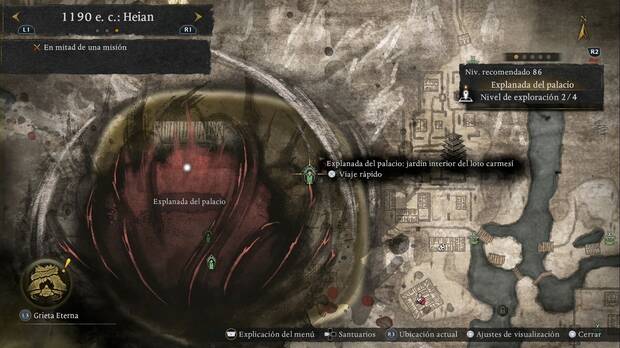 Nioh 3 - Ciudad helada, �rbol ardiente: ubicaci�n de la estatua de bodhisattva jard�n interior del loto carmes�