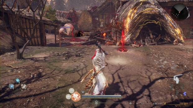 Nioh 3 - La aldea del �rbol Espiritual, Waira deambulando por la plaza central de la aldea