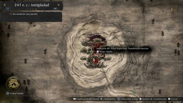 Nioh 3 - Ra�ces oscuras, ubicaci�n del santuario del �rbol espiritual, hondonada interior, en la planta m�s alta de la zona