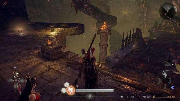 Nioh 3 - Ra�ces oscuras, caja de piedras espirituales, pedestal de energ�a y plataforma en el puente del jefe gaki