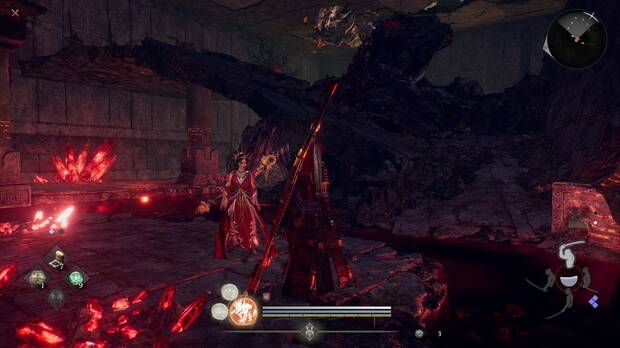 Nioh 3 - Ra�ces oscuras, rampa por la que subir desde la zona central de la sala tras el puente de los Jefe gaki