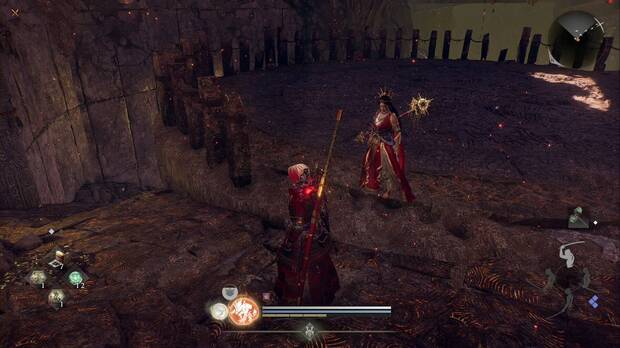 Nioh 3 - Ra�ces oscuras, camino hacia abajo desde la plataforma circular de las estatuas, donde se consigue la primera Caja de piedras espirituales