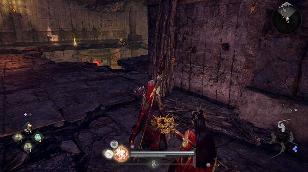 Nioh 3 - Ra�ces oscuras, nurikabe en la segunda sala con estatuas de leones que lanzan bolas de fuego