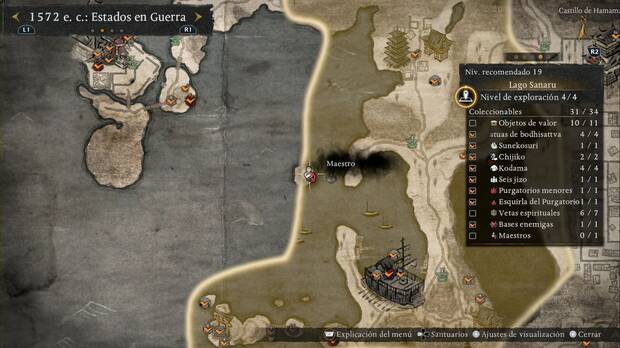 Nioh 3 - Maestros, ubicaci�n de Zenjubo Sugitani en la isla m�s al oeste del Lago Sanaru